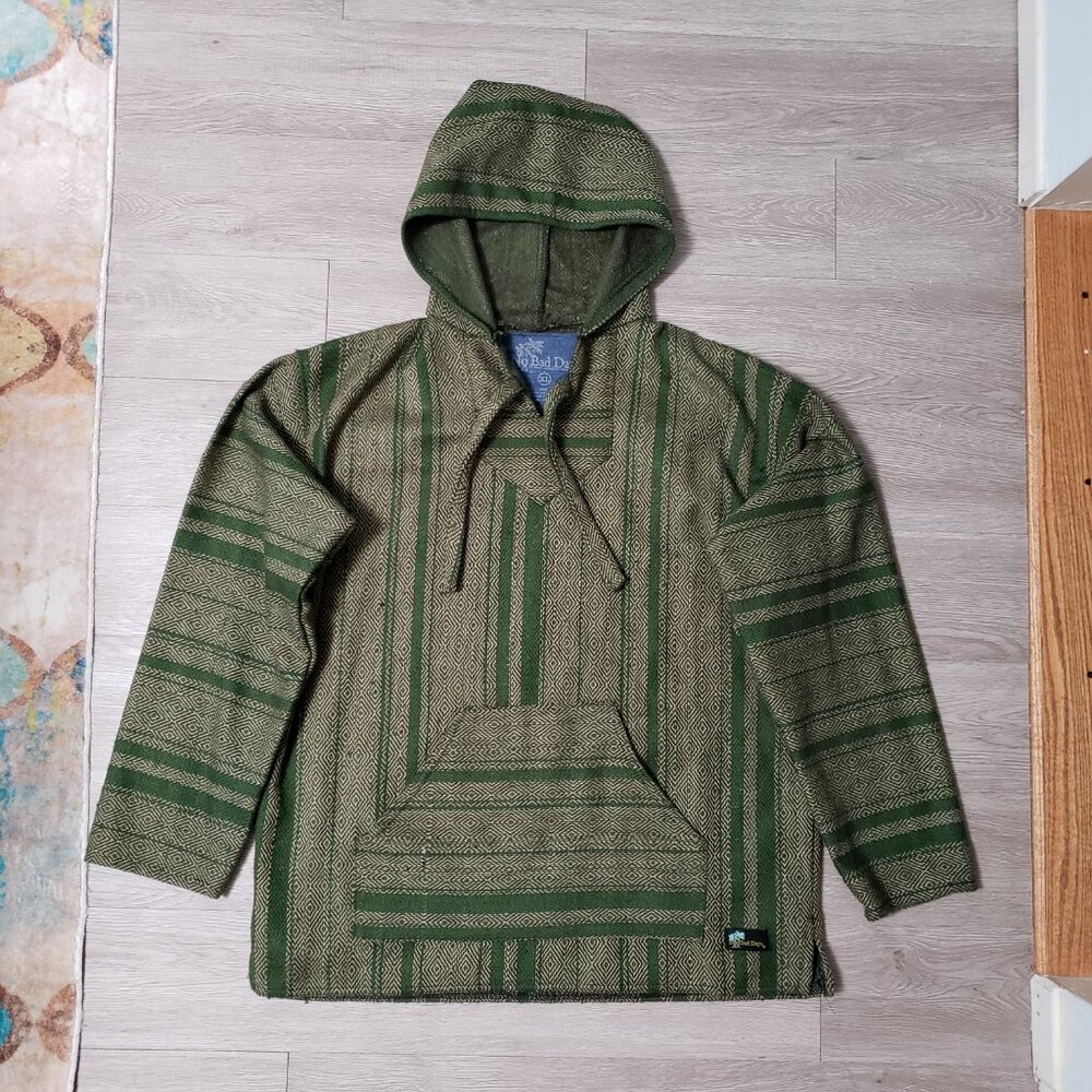 No Bad Days size XL green Baja pullover hoodie casual surf beach drug rug pocket